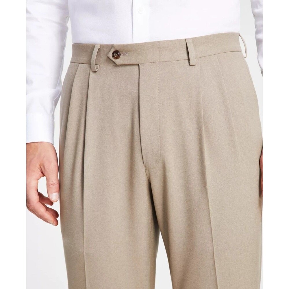 $95 NEW MICHAEL KORS MENS 32x30 TAN PLEATED NEWBURY TROUSERS/DRESS PANTS/SLACKS - Picture 4 of 8